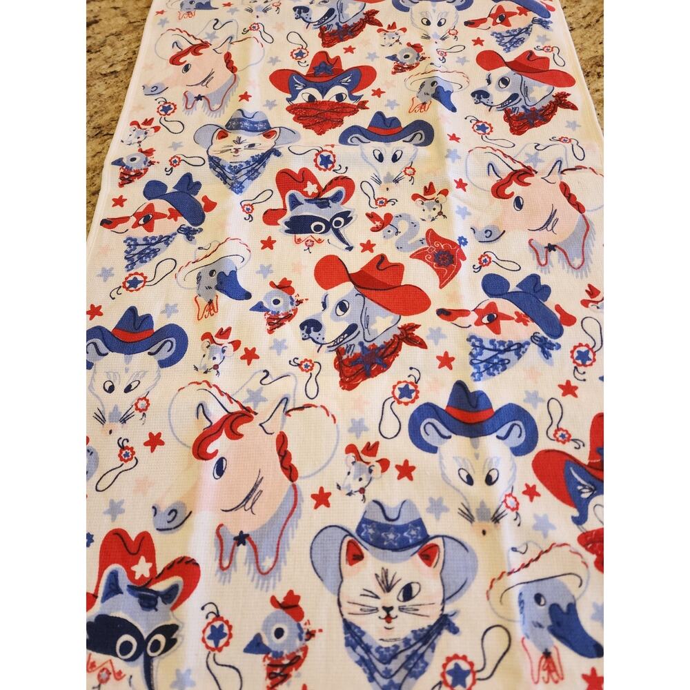 4th Of July Animal Americana Kitchen Hand Dish Towel Terry Cloth Horse Possum
